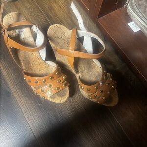 Michael Kors Tan Wedges with Gold Studs